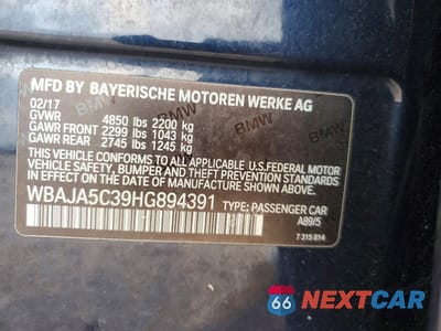 Zdjęcie 12 z 12 samochodu: 2017 BMW 530 I VIN:WBAJA5C39HG894391 - miniatura