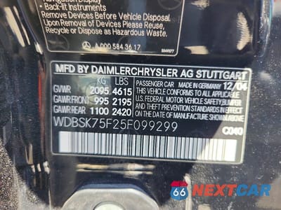 Zdjęcie 12 z 12 samochodu: 2005 MERCEDES-BENZ SL 500 VIN:WDBSK75F25F099299 - miniatura