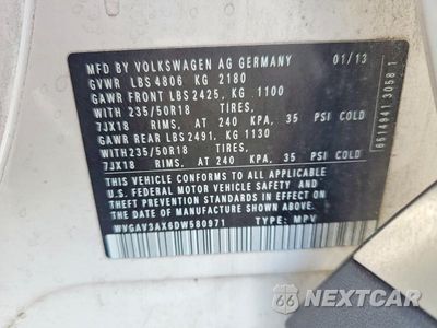 Zdjęcie 13 z 13 samochodu: 2013 VOLKSWAGEN TIGUAN S VIN:WVGAV3AX6DW580971 - miniatura