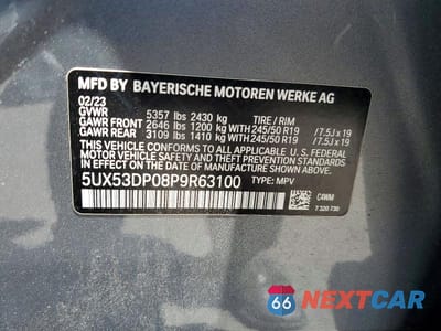 Zdjęcie 13 z 13 samochodu: 2023 BMW X3 XDRIVE30I VIN:5UX53DP08P9R63100 - miniatura