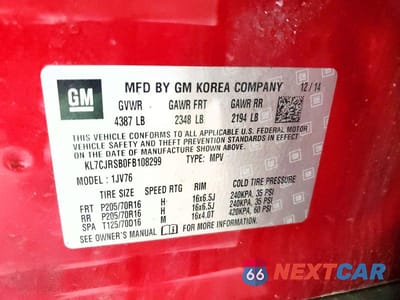 Zdjęcie 13 z 13 samochodu: 2015 CHEVROLET TRAX 1LT VIN:KL7CJRSB0FB108299 - miniatura