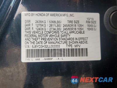 Zdjęcie 13 z 13 samochodu: 2020 ACURA MDX VIN:5J8YD3H32LL003333 - miniatura