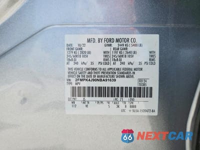 Zdjęcie 14 z 14 samochodu: 2022 FORD EDGE SEL VIN:2FMPK4J90NBA91639 - miniatura