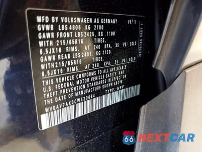 Zdjęcie 13 z 13 samochodu: 2012 VOLKSWAGEN TIGUAN S VIN:WVGAV7AX3CW520684 - miniatura