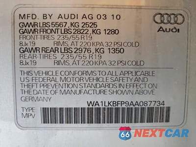 Zdjęcie 12 z 12 samochodu: 2010 AUDI Q5 PREMIUM PLUS VIN:WA1LKBFP9AA087734 - miniatura