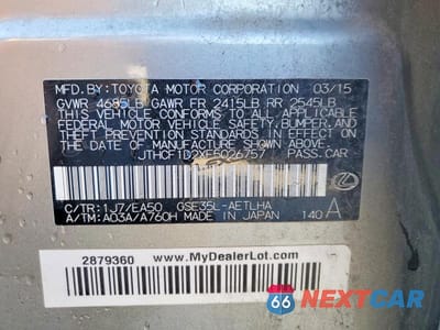 Zdjęcie 13 z 13 samochodu: 2015 LEXUS IS 250 VIN:JTHCF1D2XF5026757 - miniatura