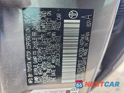 Zdjęcie 12 z 12 samochodu: 2004 TOYOTA CAMRY LE VIN:JTDBE32K340297653 - miniatura