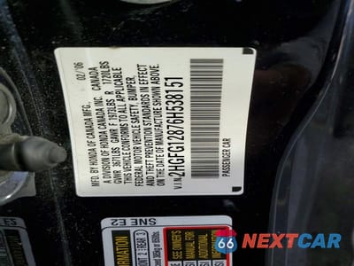 Zdjęcie 13 z 13 samochodu: 2006 HONDA CIVIC EX VIN:2HGFG12876H538151 - miniatura