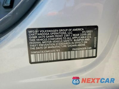 Zdjęcie 13 z 13 samochodu: 2021 VOLKSWAGEN PASSAT SE VIN:1VWSA7A33MC005783 - miniatura