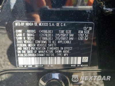 Zdjęcie 13 z 13 samochodu: 2021 HONDA HR-V LX VIN:3CZRU6H38MM716736 - miniatura