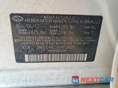 Zdjęcie 12 z 12 samochodu: 2013 HYUNDAI SONATA LIMITED VIN:5NPEC4AC5DH639688 - miniatura