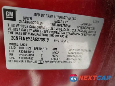 Zdjęcie 13 z 13 samochodu: 2010 CHEVROLET EQUINOX LT VIN:2CNFLNEY3A6273810 - miniatura