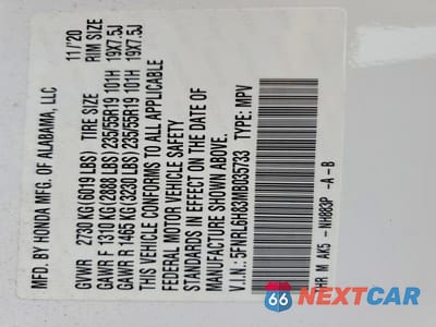 Zdjęcie 13 z 13 samochodu: 2021 HONDA ODYSSEY TOURING VIN:5FNRL6H83MB035733 - miniatura