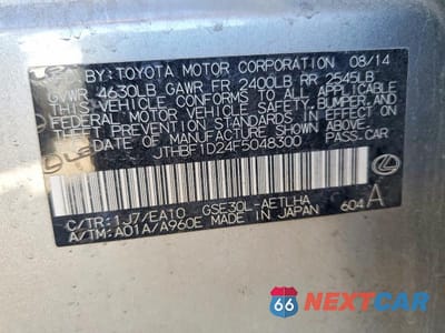 Zdjęcie 12 z 12 samochodu: 2015 LEXUS IS 250 VIN:JTHBF1D24F5048300 - miniatura