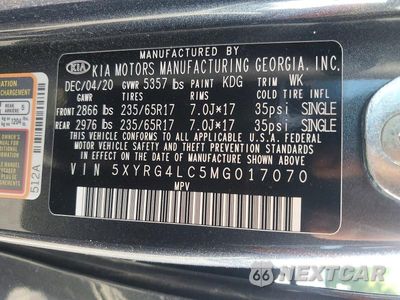 Zdjęcie 13 z 13 samochodu: 2021 KIA SORENTO VIN:5XYRG4LC5MG017070 - miniatura