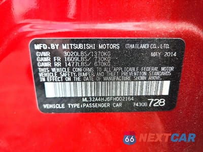 Zdjęcie 12 z 12 samochodu: 2015 MITSUBISHI MIRAGE ES VIN:ML32A4HJ6FH002164 - miniatura