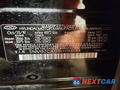 Zdjęcie 13 z 13 samochodu: 2020 HYUNDAI SANTA FE SE VIN:5NMS2CAD3LH193044 - miniatura