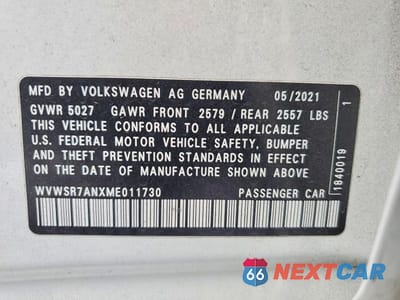 Zdjęcie 13 z 13 samochodu: 2021 VOLKSWAGEN ARTEON SEL R-LINE VIN:WVWSR7ANXME011730 - miniatura