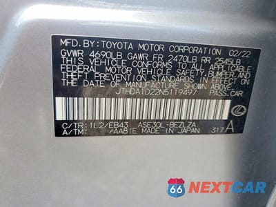 Zdjęcie 13 z 13 samochodu: 2022 LEXUS IS 300 VIN:JTHDA1D22N5119497 - miniatura