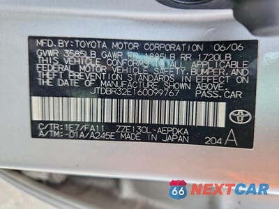 Zdjęcie 12 z 12 samochodu: 2006 TOYOTA COROLLA CE VIN:JTDBR32E160099767 - miniatura