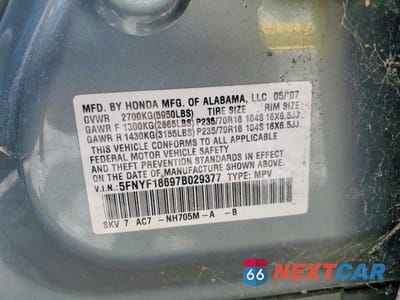Zdjęcie 13 z 13 samochodu: 2007 HONDA PILOT EXL VIN:5FNYF18697B029377 - miniatura
