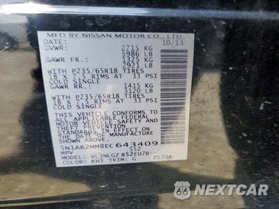 Zdjęcie 13 z 13 samochodu: 2014 NISSAN PATHFINDER SL VIN:5N1AR2MM8EC643409 - miniatura