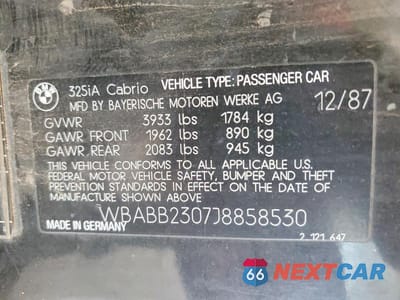 Zdjęcie 12 z 12 samochodu: 1988 BMW 325 I AUTOMATIC VIN:WBABB2307J8858530 - miniatura