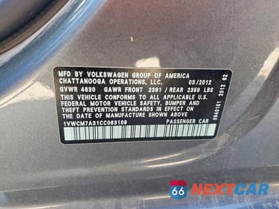 Zdjęcie 12 z 12 samochodu: 2012 VOLKSWAGEN PASSAT SEL VIN:1VWCM7A31CC063109 - miniatura