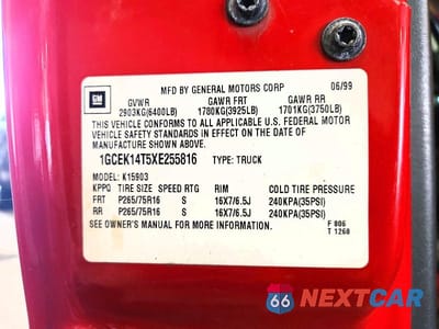 Zdjęcie 12 z 12 samochodu: 1999 CHEVROLET SILVERADO K1500 VIN:1GCEK14T5XE255816 - miniatura
