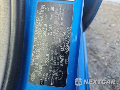Zdjęcie 13 z 13 samochodu: 2006 KIA SPECTRA SPECTRA5 VIN:KNAFE161465323154 - miniatura
