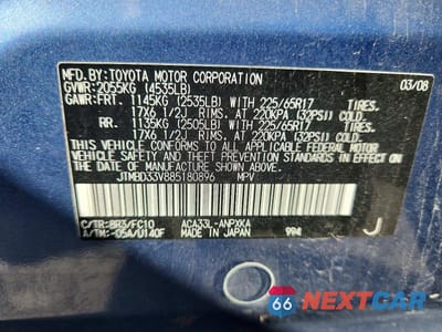 Zdjęcie 13 z 13 samochodu: 2008 TOYOTA RAV4 BASE VIN:JTMBD33V885180896 - miniatura