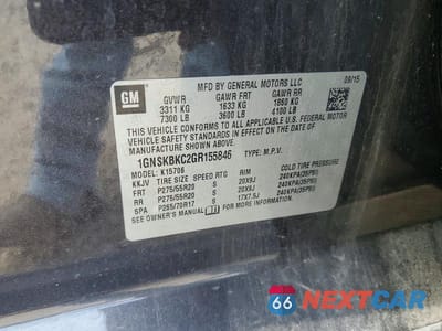 Zdjęcie 12 z 12 samochodu: 2016 CHEVROLET TAHOE K1500 LT VIN:1GNSKBKC2GR155846 - miniatura