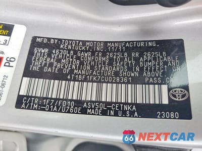 Zdjęcie 12 z 12 samochodu: 2012 TOYOTA CAMRY LE VIN:4T1BF1FK7CU028361 - miniatura