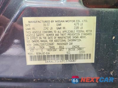 Zdjęcie 12 z 12 samochodu: 2007 NISSAN ALTIMA 2.5 VIN:1N4AL21E67C226687 - miniatura