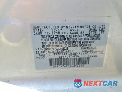 Zdjęcie 12 z 12 samochodu: 2018 NISSAN VERSA SV VIN:3N1CN7AP2JL846222 - miniatura