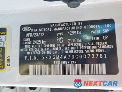 Zdjęcie 13 z 13 samochodu: 2012 KIA OPTIMA LX VIN:5XXGM4A73CG073761 - miniatura