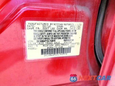 Zdjęcie 12 z 12 samochodu: 2012 NISSAN SENTRA 2.0 VIN:3N1AB6AP1CL743970 - miniatura