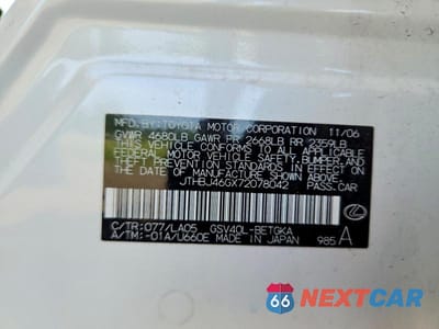 Zdjęcie 12 z 12 samochodu: 2007 LEXUS ES 350 VIN:JTHBJ46GX72078042 - miniatura