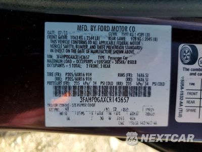 Zdjęcie 12 z 12 samochodu: 2012 FORD FUSION S VIN:3FAHP0GAXCR143657 - miniatura