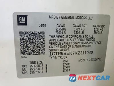Zdjęcie 13 z 13 samochodu: 2019 GMC SIERRA K1500 SLE VIN:1GTR9BEK7KZ311040 - miniatura