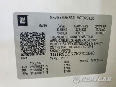 Zdjęcie 13 z 13 samochodu: 2019 GMC SIERRA K1500 SLE VIN:1GTR9BEK7KZ311040 - miniatura