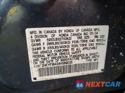 Zdjęcie 13 z 13 samochodu: 2004 HONDA PILOT EX VIN:2HKYF18434H589035 - miniatura