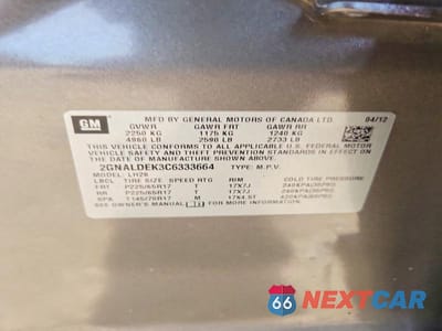 Zdjęcie 13 z 13 samochodu: 2012 CHEVROLET EQUINOX LT VIN:2GNALDEK3C6333664 - miniatura