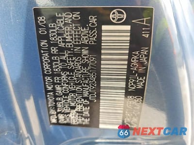 Zdjęcie 12 z 12 samochodu: 2008 TOYOTA YARIS BASE VIN:JTDJT923485177091 - miniatura