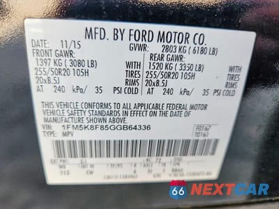 Zdjęcie 14 z 14 samochodu: 2016 FORD EXPLORER LIMITED VIN:1FM5K8F85GGB64336 - miniatura
