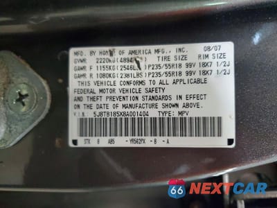 Zdjęcie 13 z 13 samochodu: 2008 ACURA RDX VIN:5J8TB185X8A001404 - miniatura
