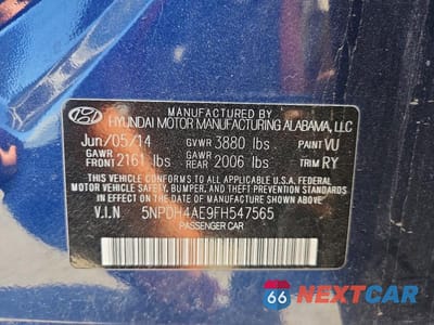 Zdjęcie 12 z 12 samochodu: 2015 HYUNDAI ELANTRA SE VIN:5NPDH4AE9FH547565 - miniatura