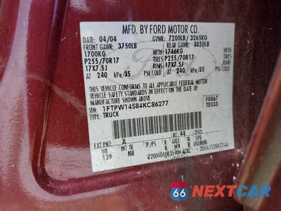 Zdjęcie 12 z 12 samochodu: 2004 FORD F150 SUPERCREW VIN:1FTPW14584KC86277 - miniatura