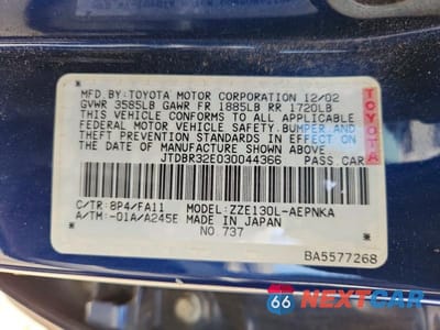 Zdjęcie 12 z 12 samochodu: 2003 TOYOTA COROLLA LE VIN:JTDBR32E030044366 - miniatura