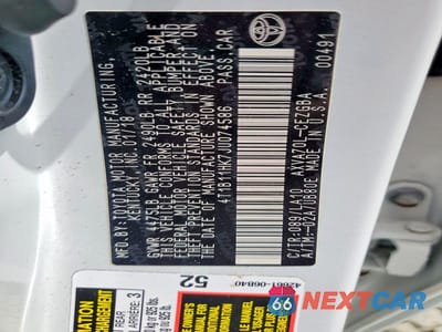 Zdjęcie 12 z 12 samochodu: 2018 TOYOTA CAMRY XLE VIN:4T1B11HK7JU074586 - miniatura